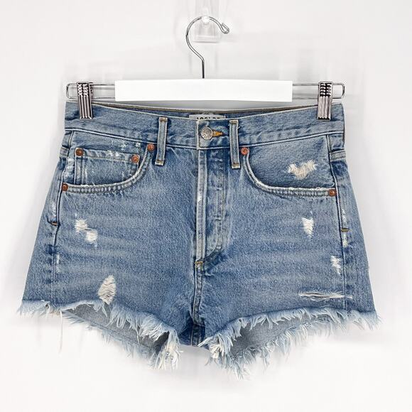 AGOLDE Parker Vintage Cut Off Shorts Women’s Size 23 Swapmeet Distressed Denim - Picture 2 of 5